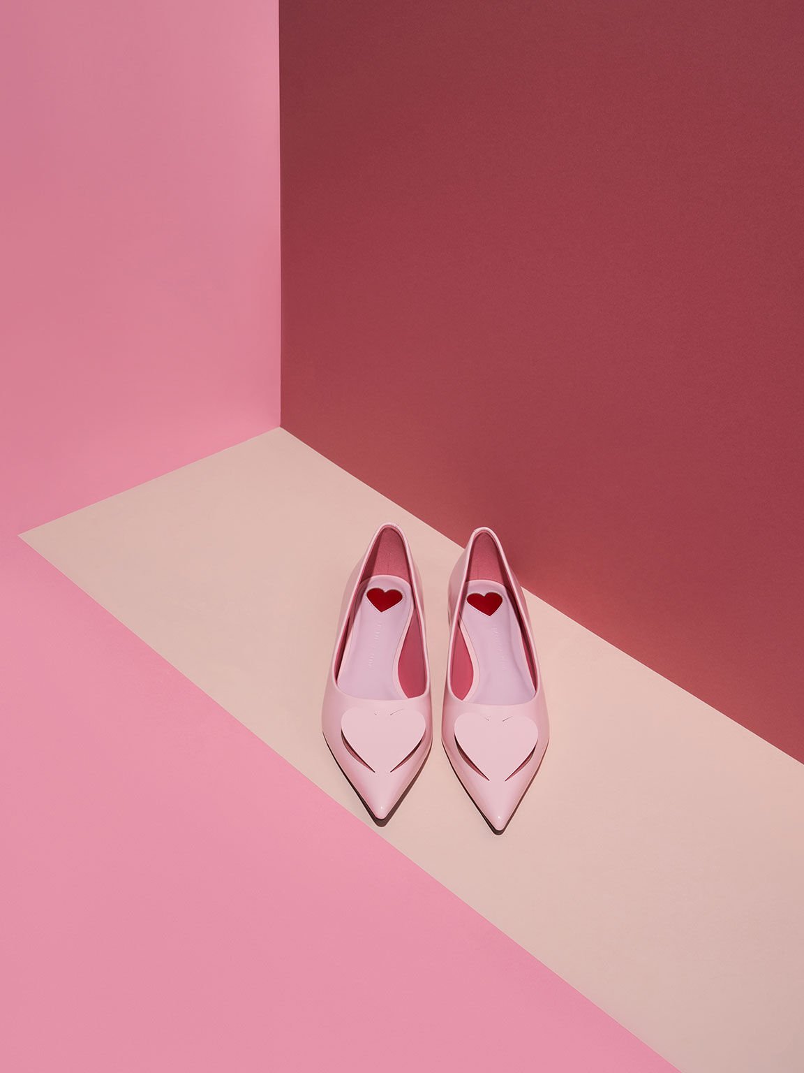 Valentine's Day Collection: Amora Heart Cut-Out Ballerina Pumps, Pink, hi-res