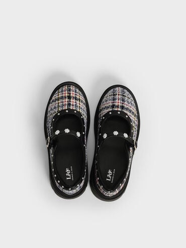 Girls' Tweed Beaded Chunky Mary Janes, Dark Blue, hi-res