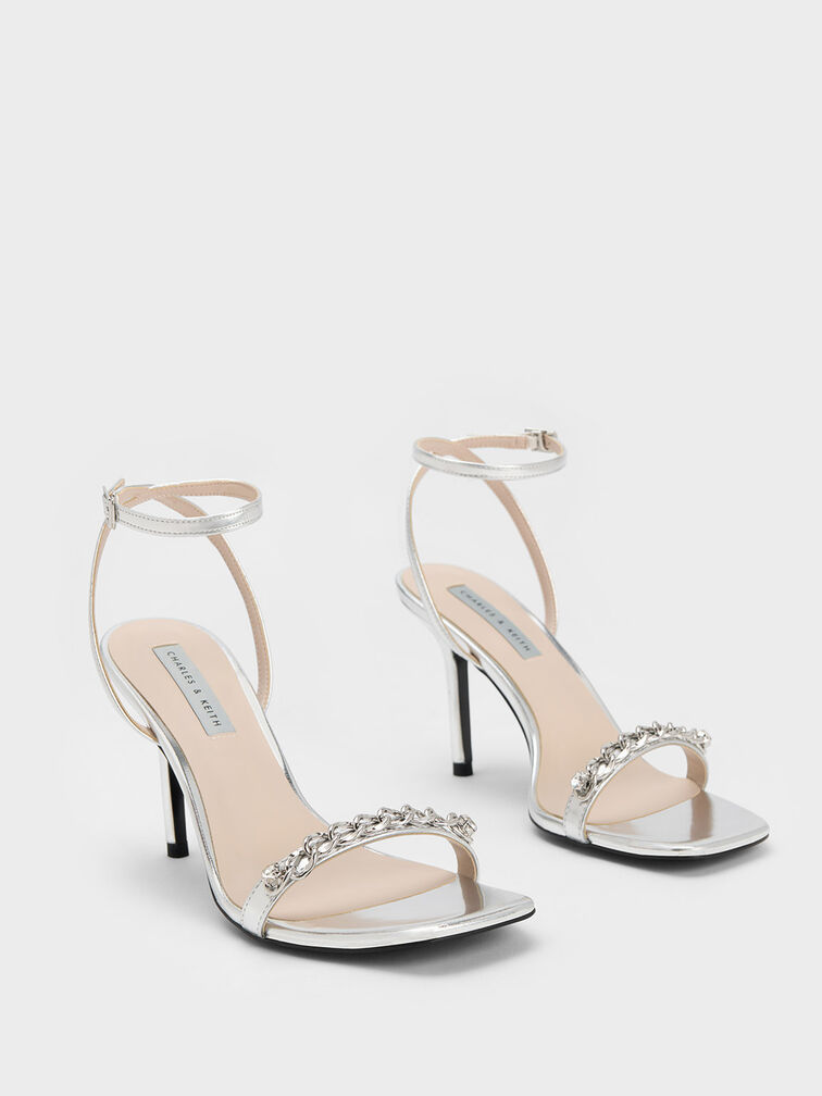 Lexis Clear Chain Link Strappy Heel- White 8
