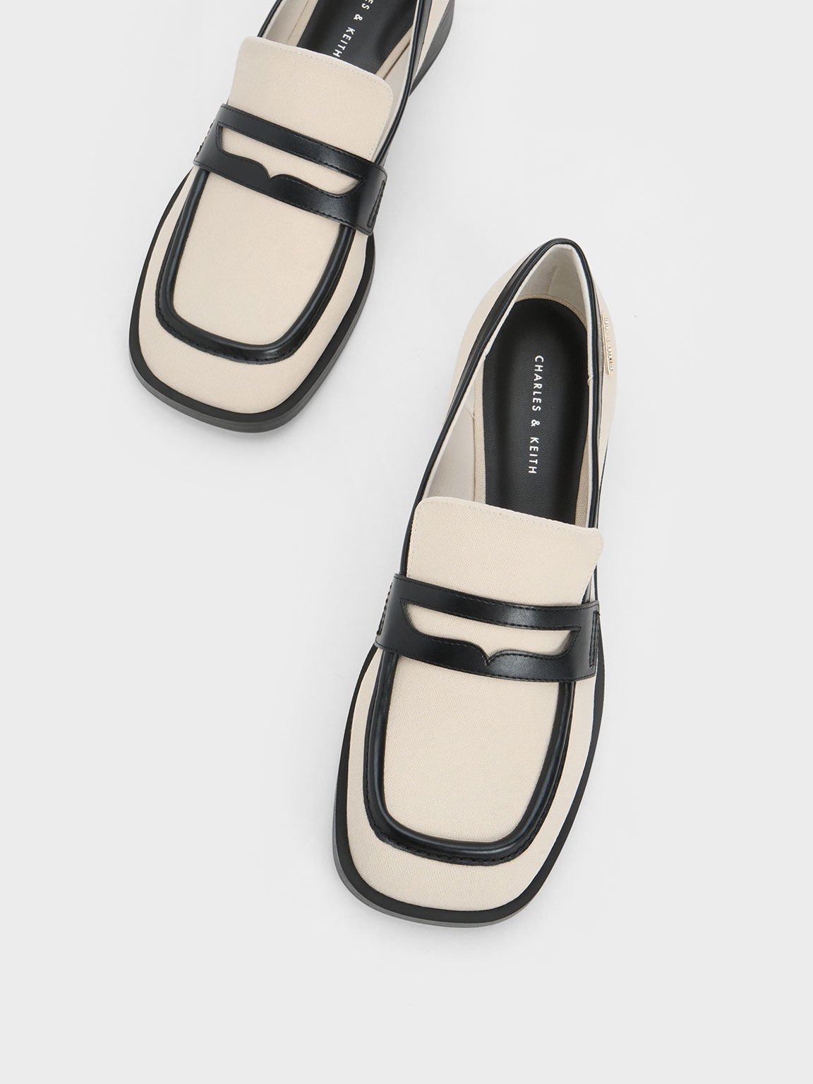 Canvas Cut-Out Penny Loafers, Black Satin, hi-res