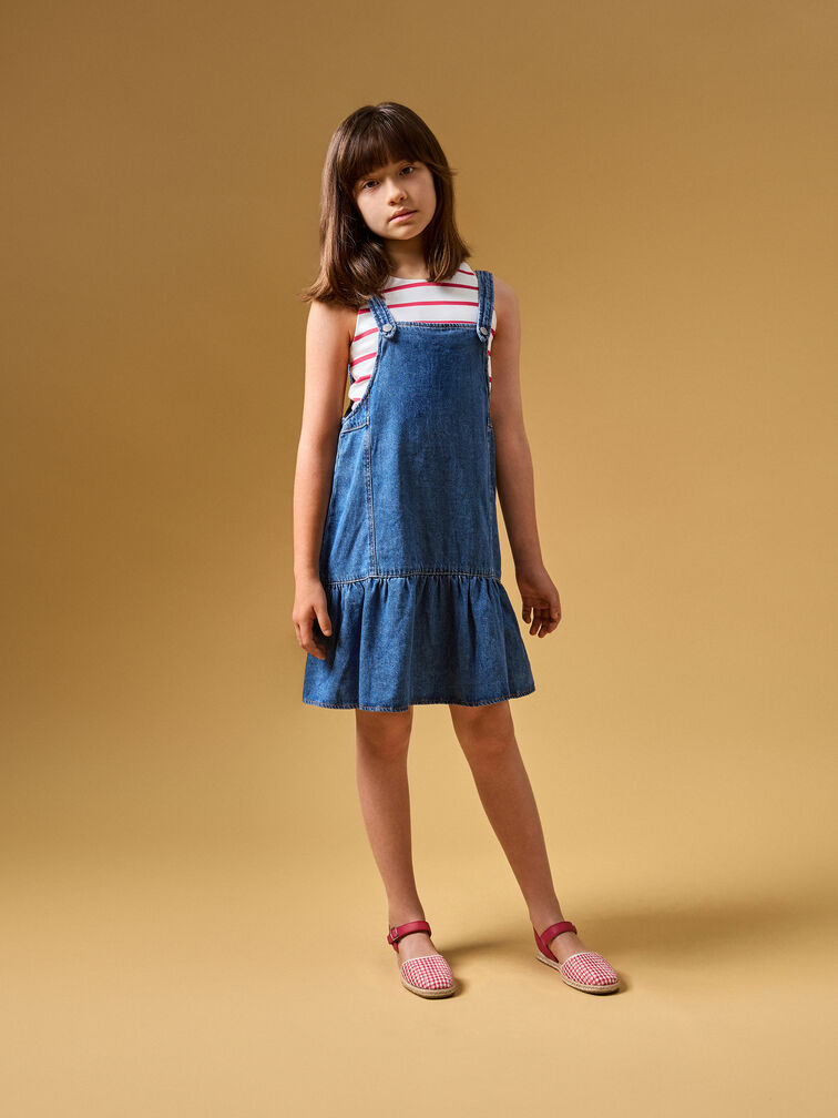 Girls' Gingham Espadrille Flats, Red, hi-res
