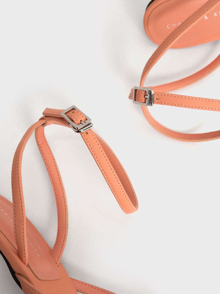 Ankle Strap Thong Sandals, Peach, hi-res