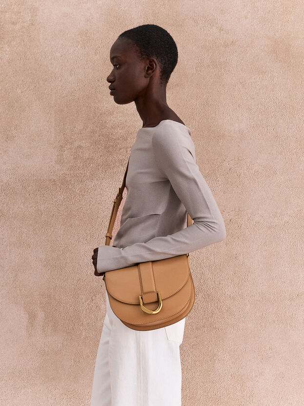 Gabine 真皮中型馬鞍包, 太妃糖, hi-res