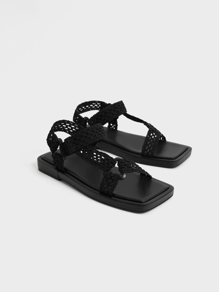 Vina Knitted Square-Toe Sandals, Black, hi-res
