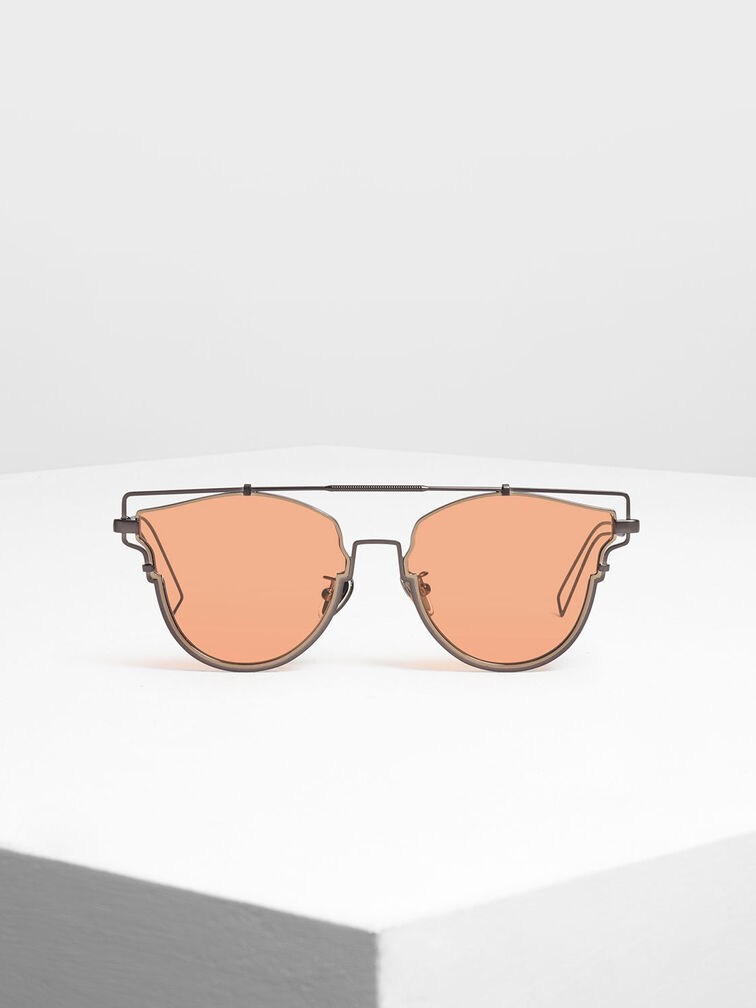 Wire Frame Geometric Sunglasses, Black, hi-res