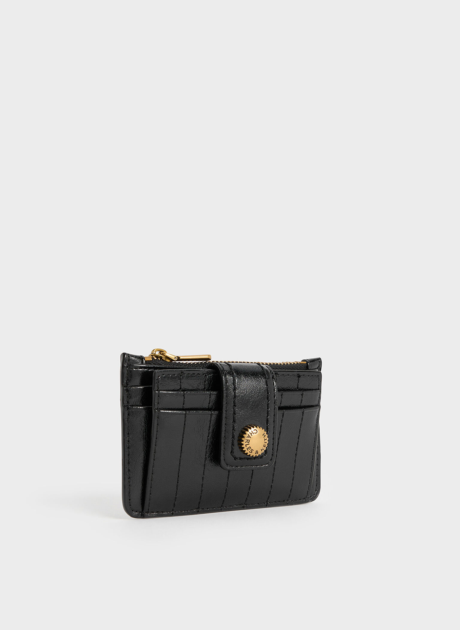 Donna Crinkle-Effect Panelled Card Holder, Black, hi-res