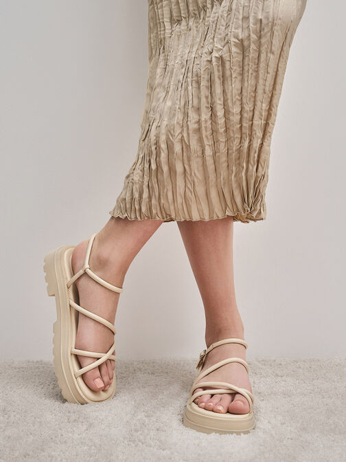 Tubular Strap Sandals, Beige, hi-res