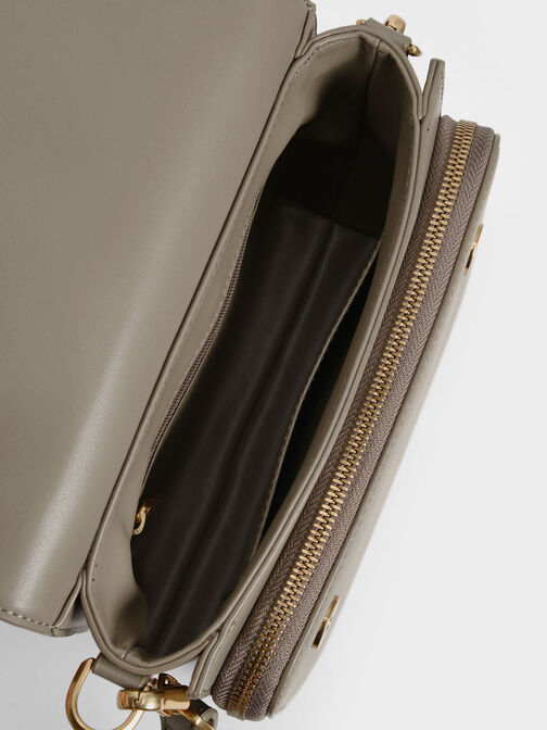 Front Flap Top Handle Crossbody Bag, Taupe, hi-res