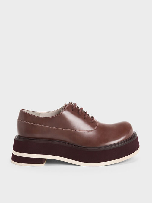 Striped Platform Oxfords, Maroon, hi-res