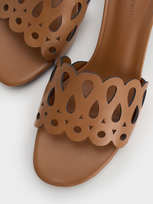 Cut-Out Block-Heel Mules, Cognac, hi-res