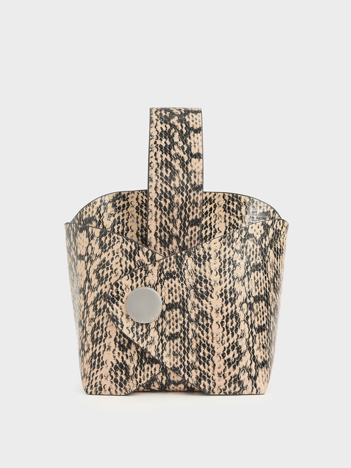 Snake Print Mini Bucket Bag, Beige, hi-res