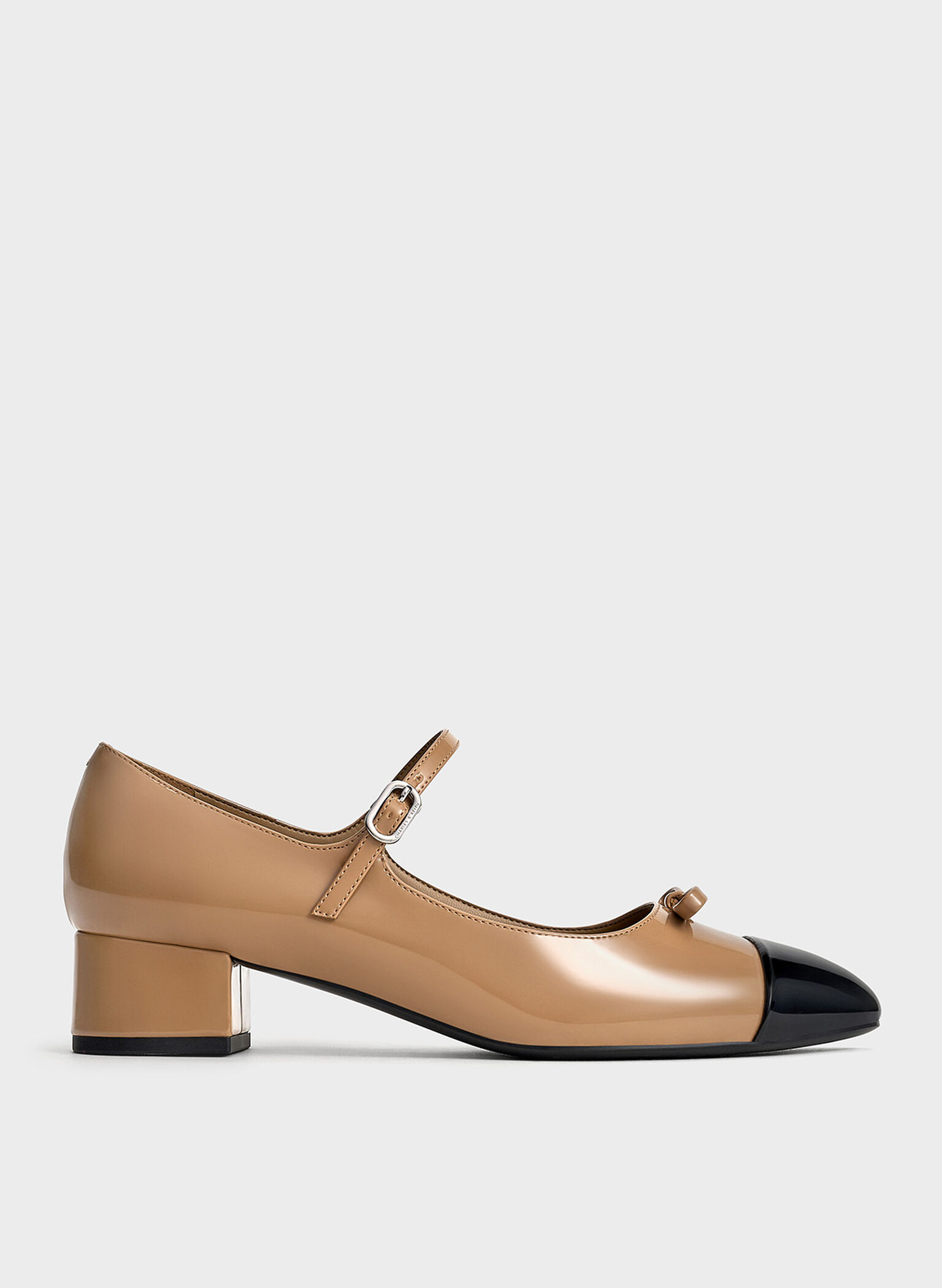 Patent Bow Cap-Toe Mary Jane Pumps, Caramel, hi-res