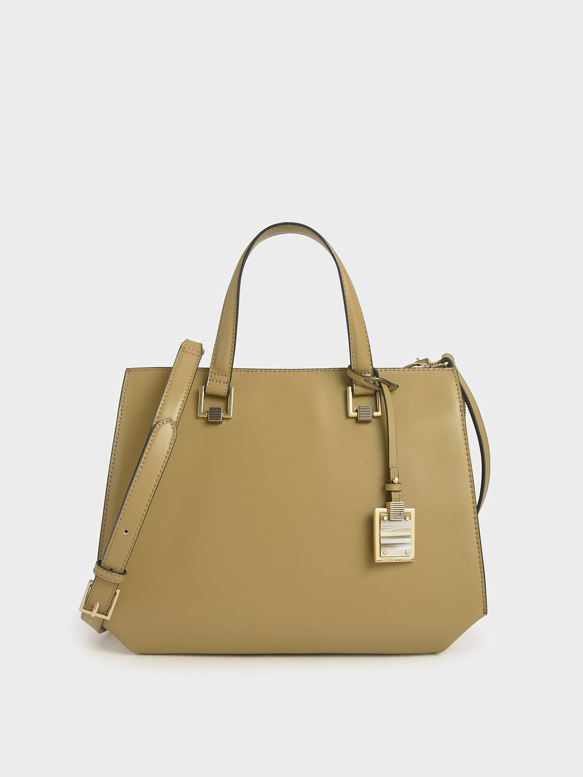 Khaki Structured Tote Bag Charles Keith Usd