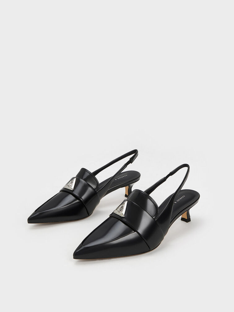 Trice Metallic Accent Pointed-Toe Slingback Pumps, Black Box, hi-res