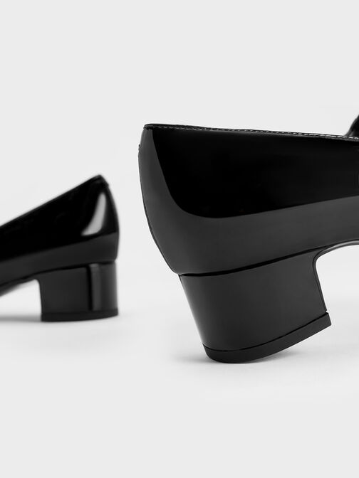 Metallic Accent Mary Jane Pumps, Black Patent, hi-res