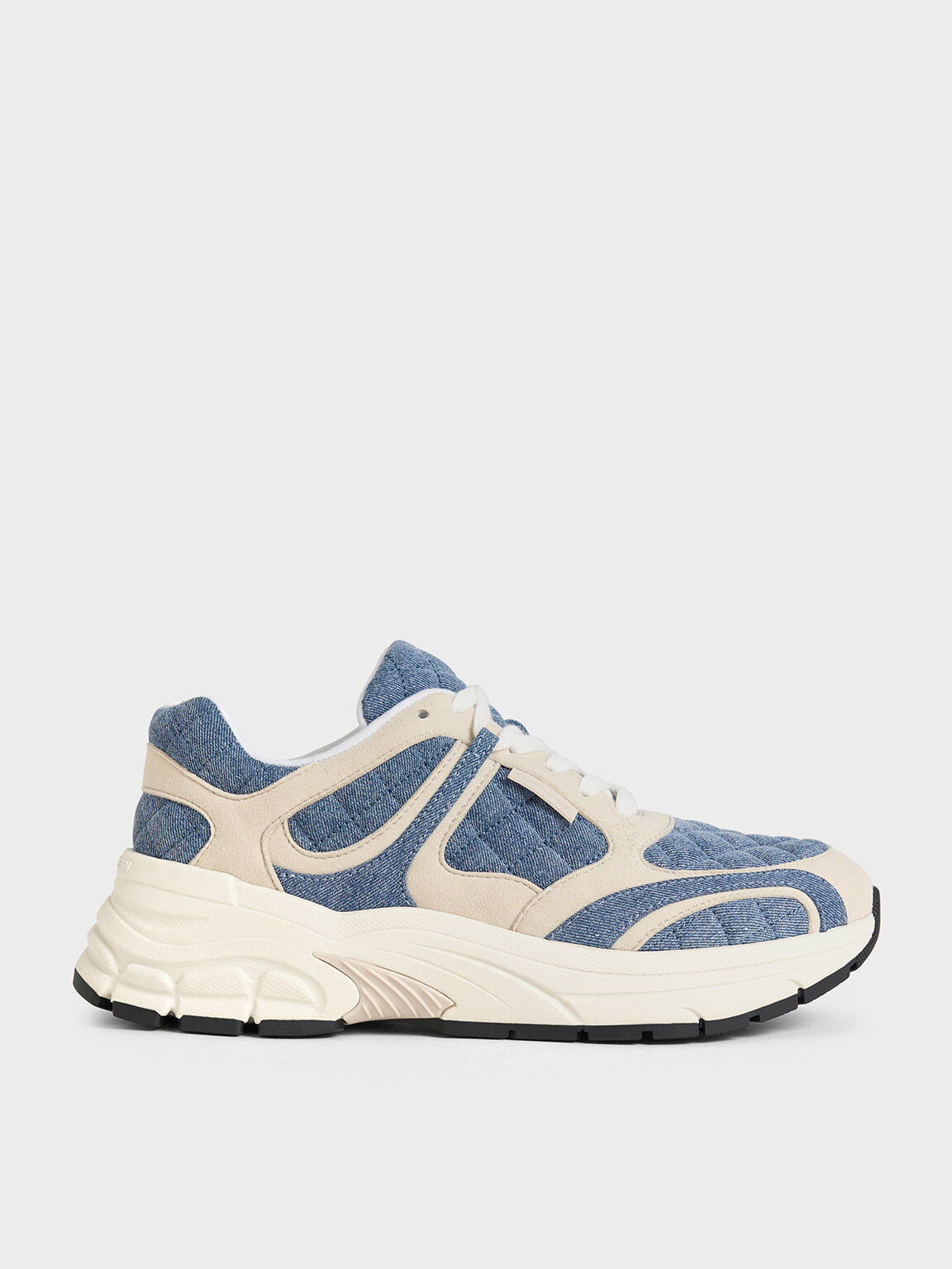 Denim Quilted Lace Up Chunky Sneakers Denim Blue