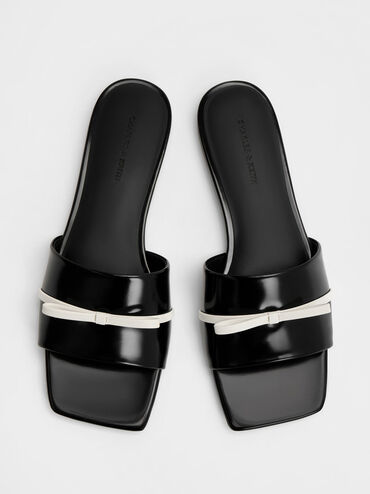 Sandalias slide bicolor con lazo, Negro pulido, hi-res