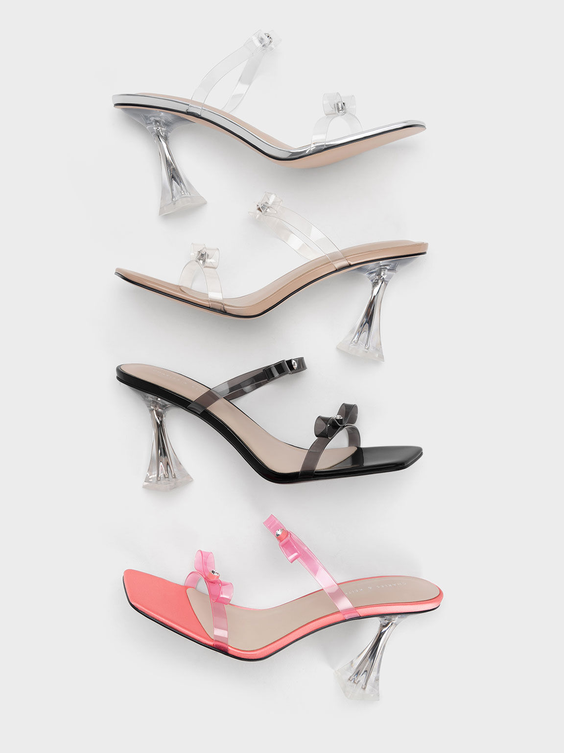 Embellished Bow See-Through Sandals, Silver, hi-res