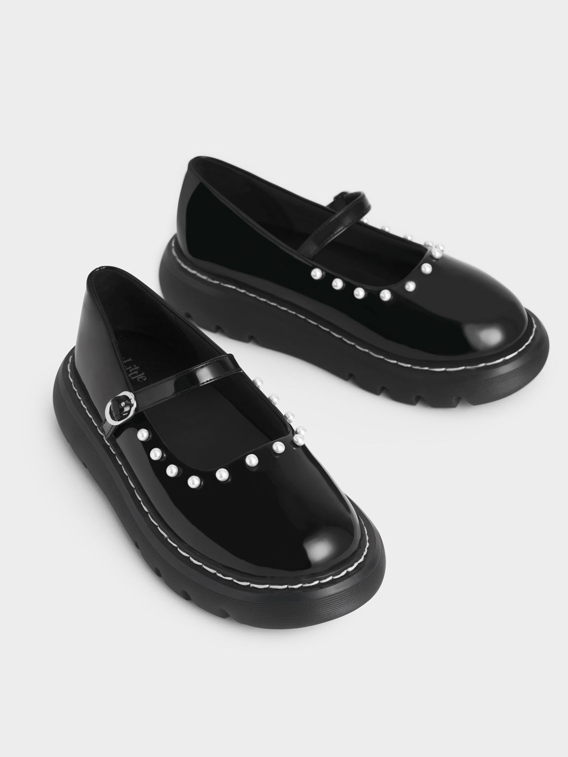Girls' Bead-Embellished Patent Mary Janes, Black, hi-res