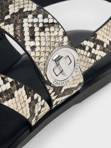 Yara Snake-Print Turn Lock Strappy Sandals, Animal Print Natural, hi-res