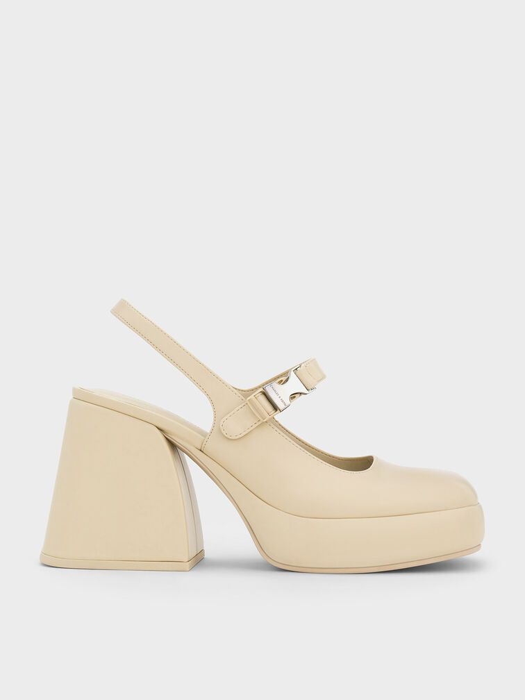 Laine Metallic-Buckle Platform Mary Janes, Beige, hi-res