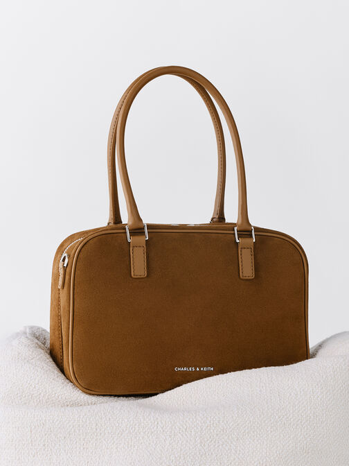 Sianna Recycled Suede Bowling Bag, Sienna Brown, hi-res