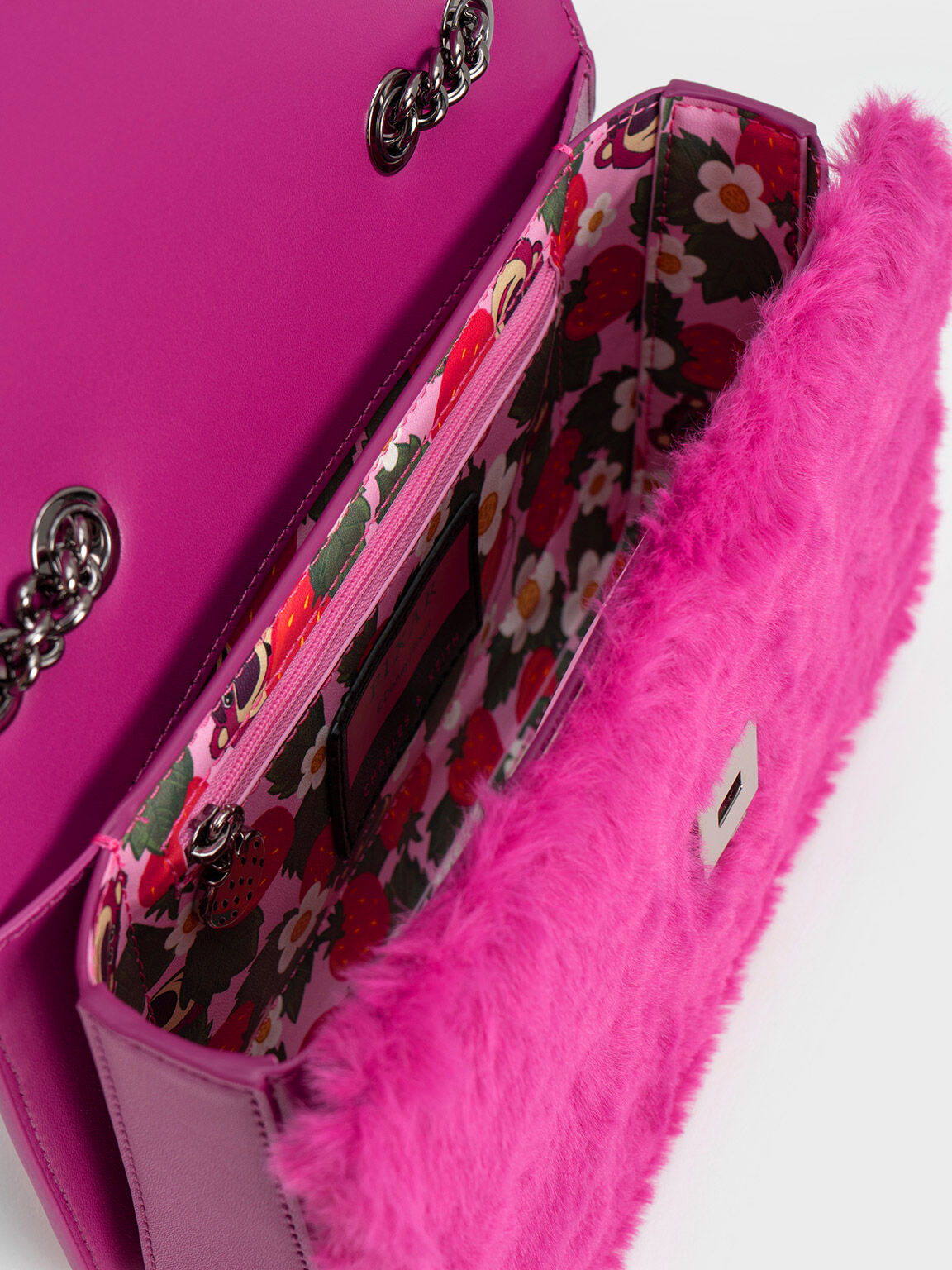 Lotso Furry Front Flap Bag, Fuchsia, hi-res