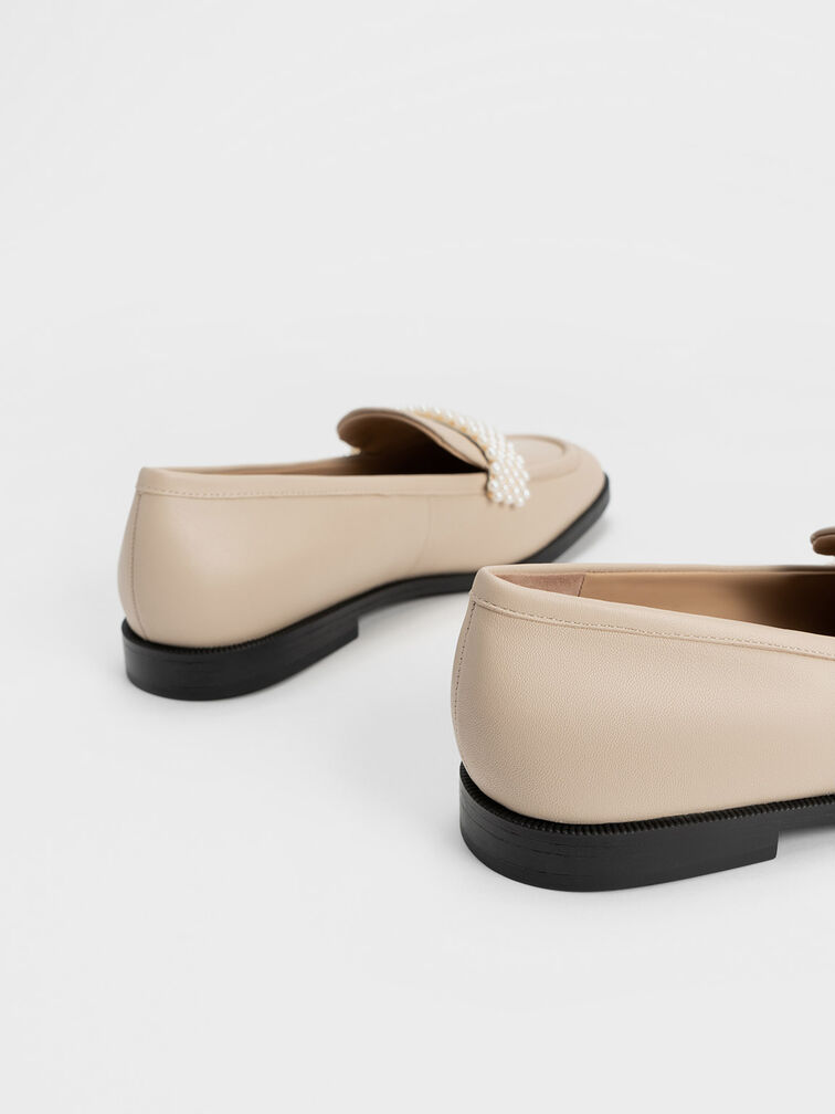 Beaded Penny Loafers, Beige, hi-res