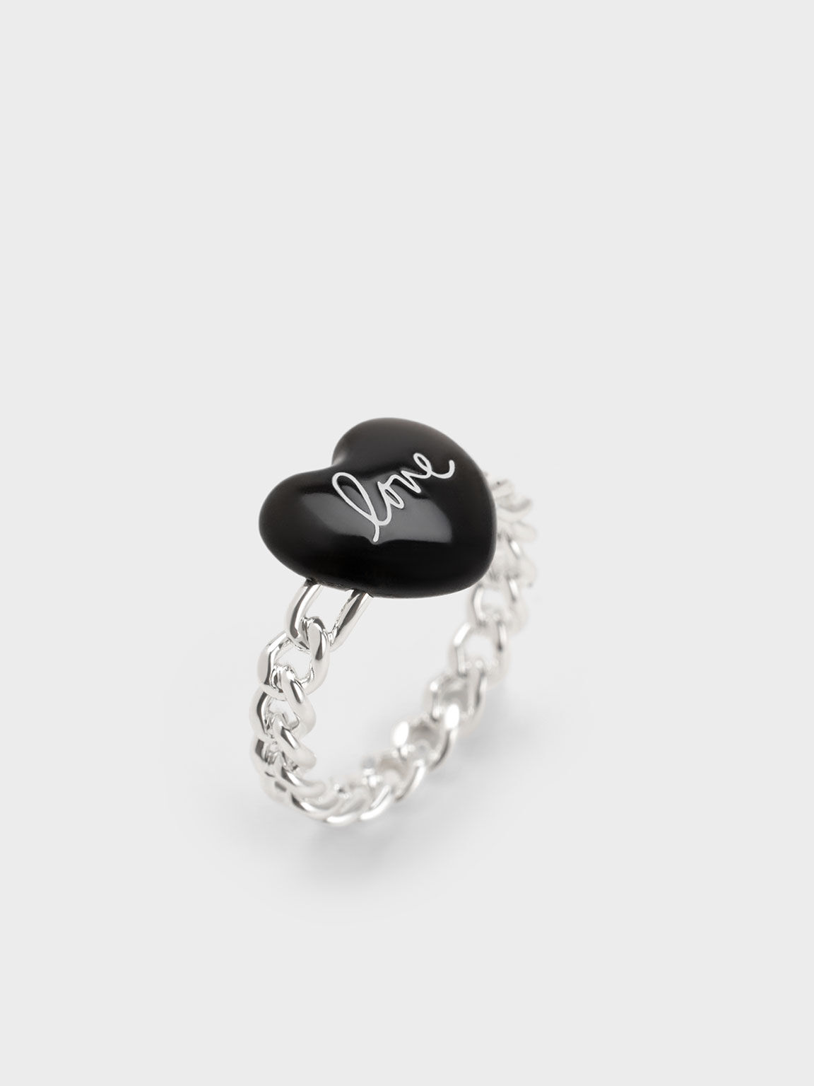 "Love" Heart Braided Ring, Black, hi-res