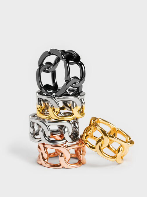 Gabine Chain-Link Ring, Gold, hi-res