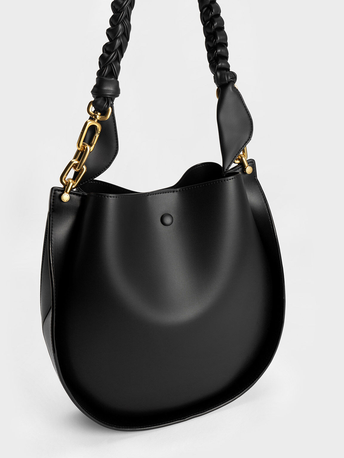 Cleona Braided Handle Shoulder Bag, Black, hi-res