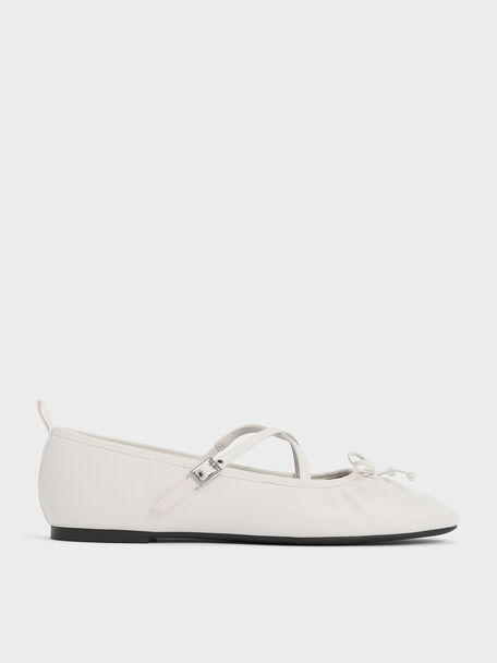 Crossover-Strap Mary Jane Flats, White, hi-res