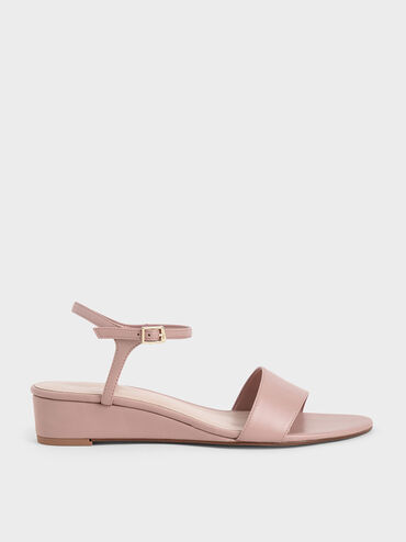 Asymmetric Wedge Sandals, Pink, hi-res