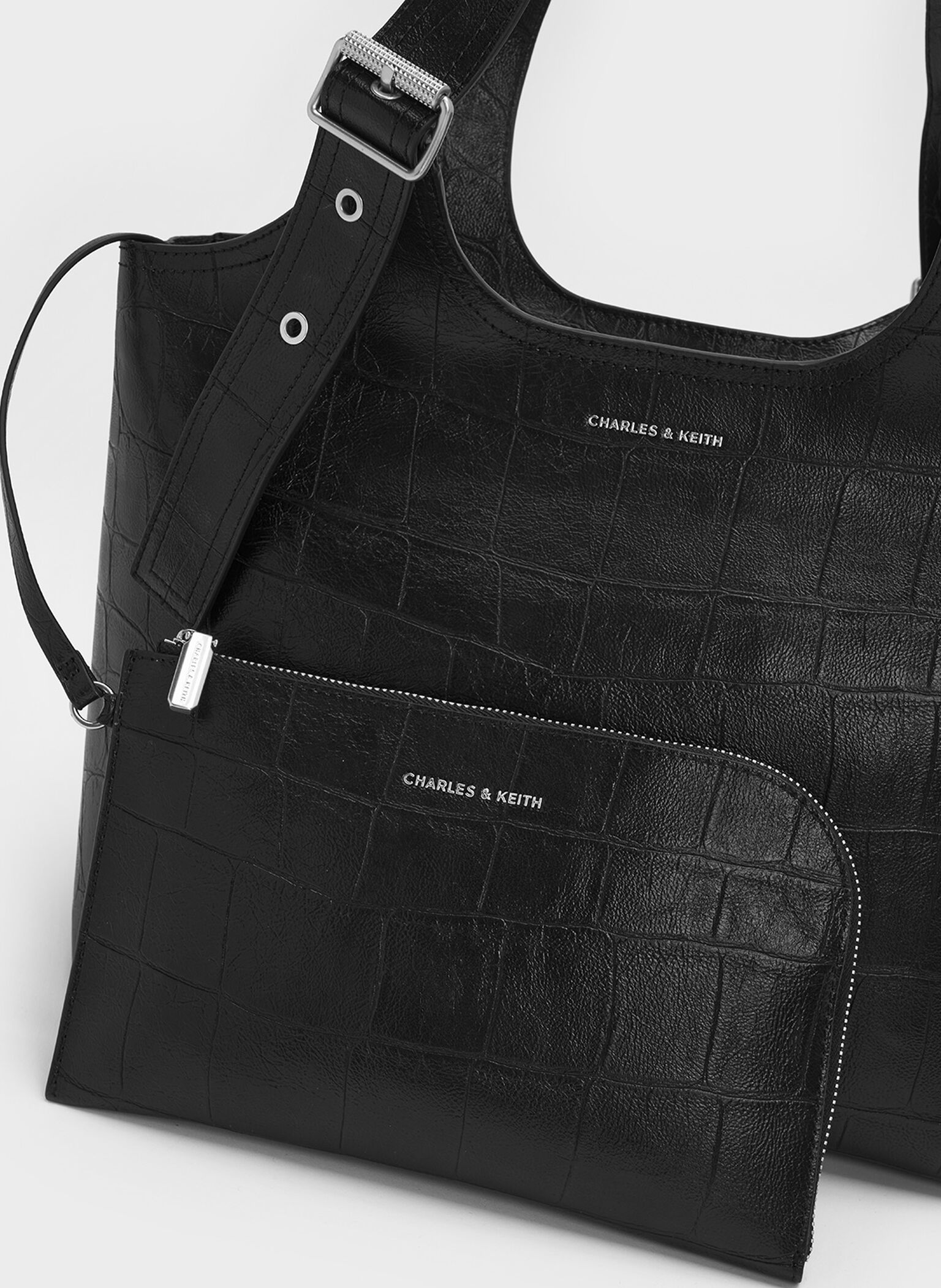 Bolso tote Liv efecto cocodrilo, Noir, hi-res