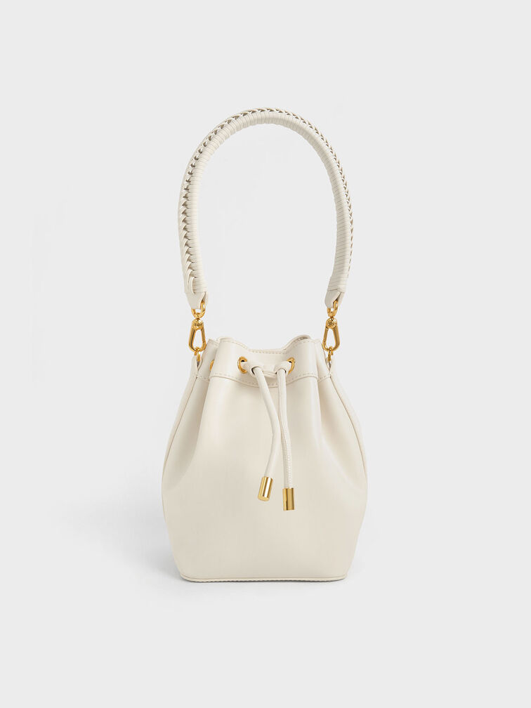 Cream Braided-Handle Drawstring Bucket Bag - CHARLES & KEITH KR