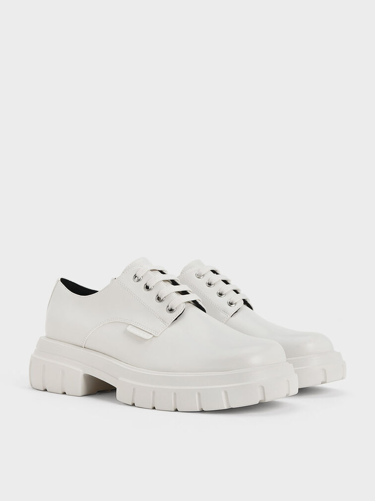 Lace-Up Chunky Oxfords, White, hi-res