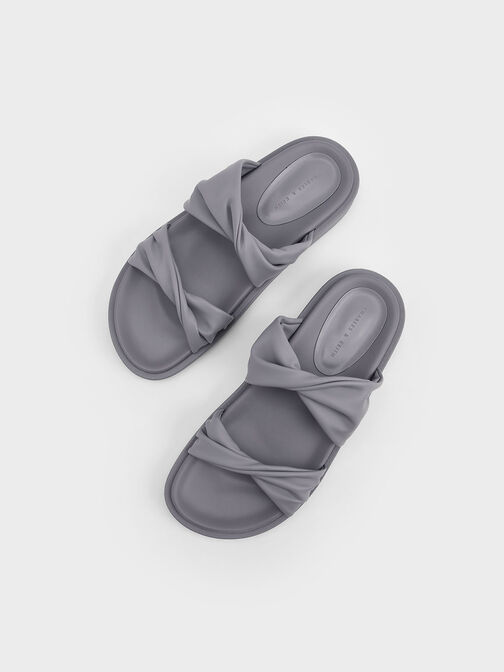 Twist Strap Padded Slide Sandals, Grey, hi-res
