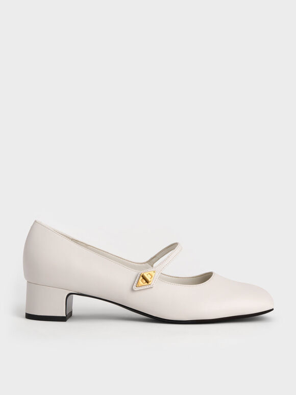 菱釦古典瑪莉珍鞋, 石灰白, hi-res