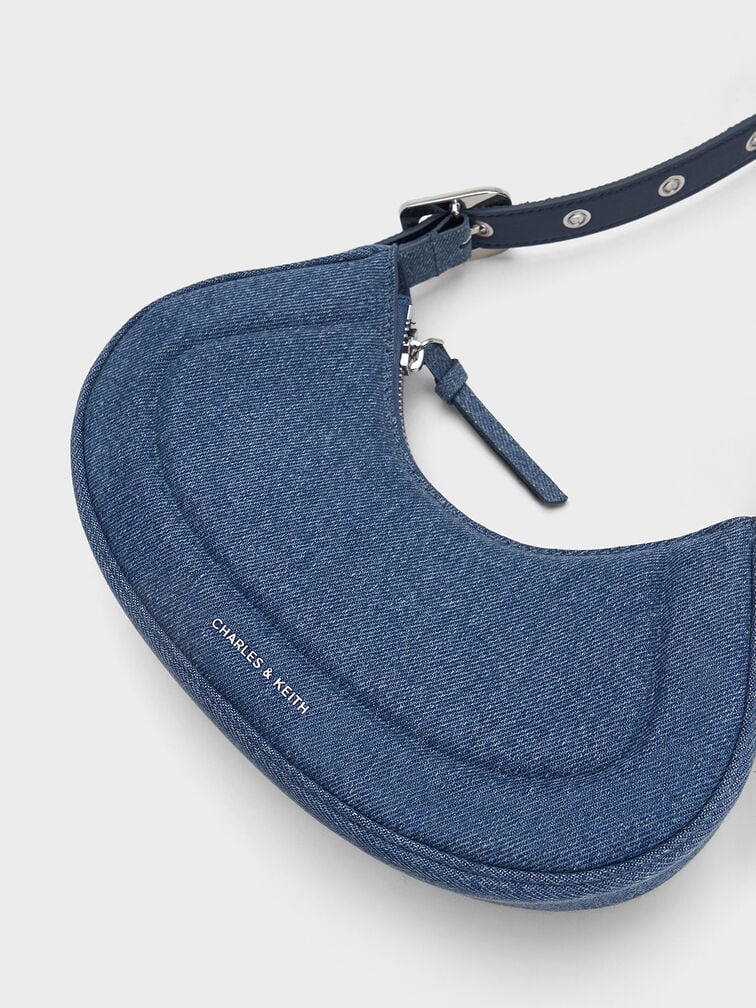 Petra Denim Curved Shoulder Bag, Denim Blue, hi-res