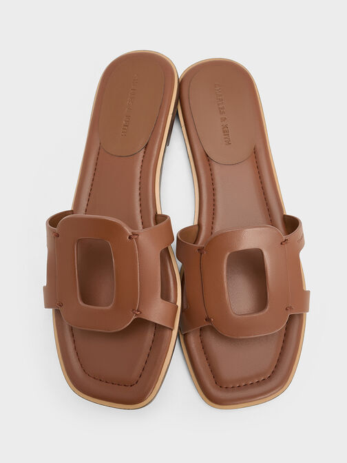 Cut-Out Slide Sandals, Caramel, hi-res