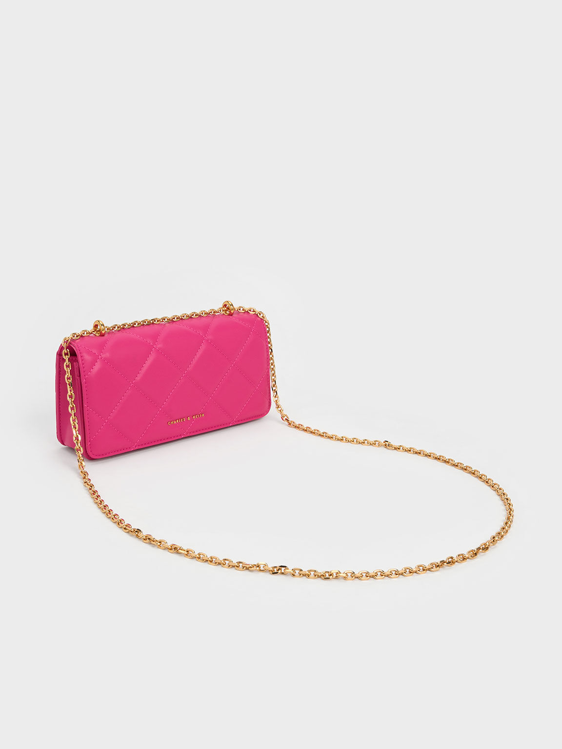 Paffuto Chain Handle Quilted Long Wallet, Fuchsia, hi-res
