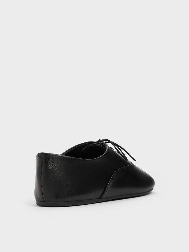 Pippa Leather Derby Flats, Black, hi-res
