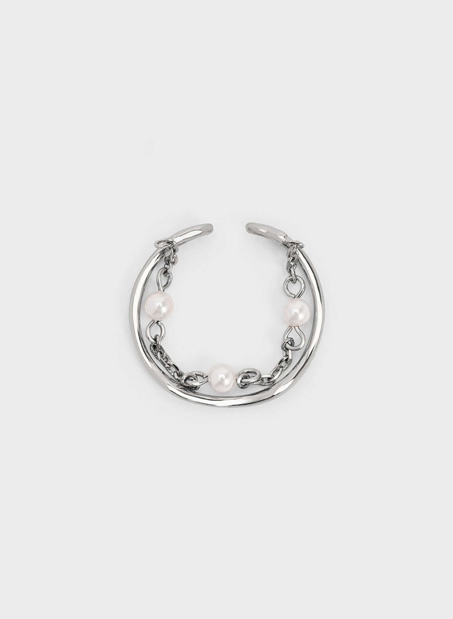 Corrine Pearl Chain-Link Double Ring, Silver, hi-res