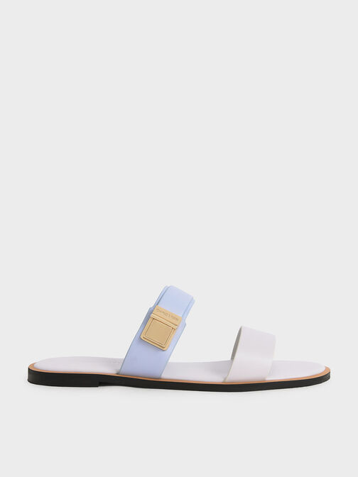 Dove Metallic Buckle Slide Sandals, Light Blue, hi-res