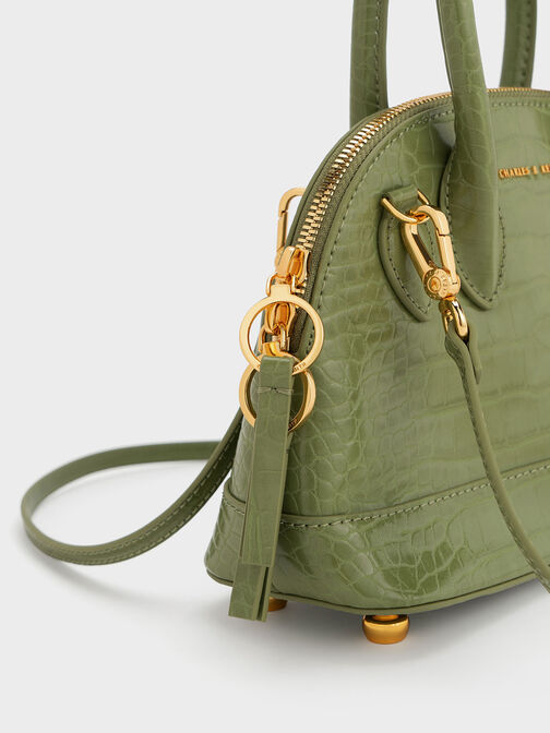 Harmonee Croc-Embossed Top Handle Bag, Olive, hi-res