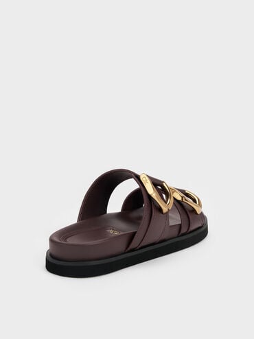 Gabine Gold-Buckle Leather Slides, Plum, hi-res