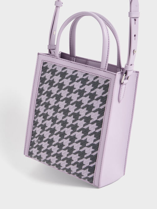 Houndstooth Double Handle Tote Bag, Lilac, hi-res