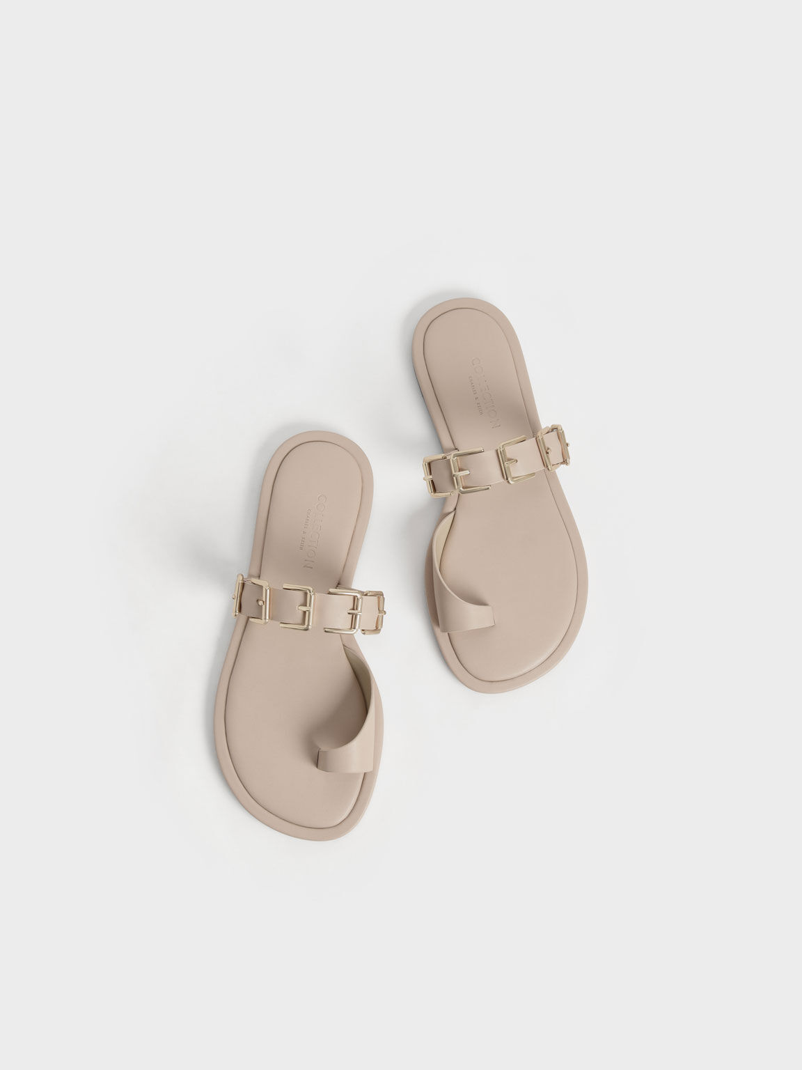 Buckled Leather Toe-Ring Sandals, Chalk, hi-res