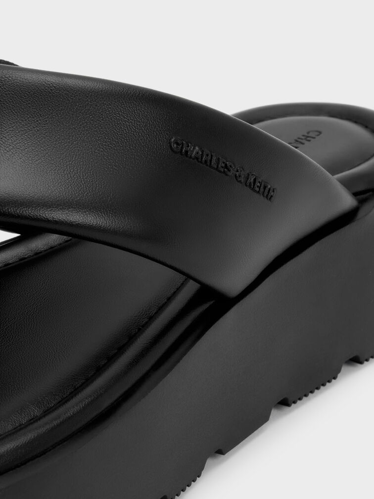 V-Strap Flatform Thong Sandals, Black, hi-res