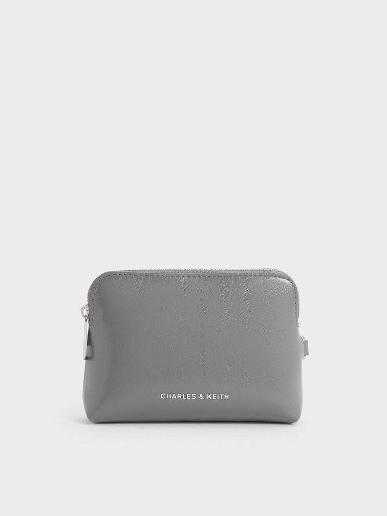 Atwood Crinkle-Effect Chain-Handle Pouch, Grey, hi-res